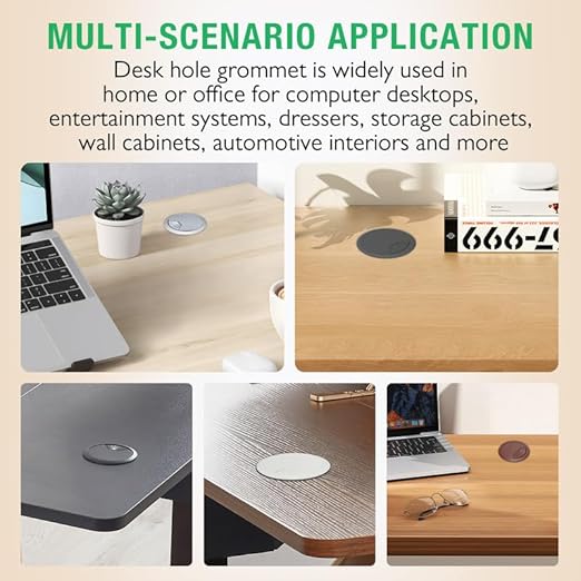 EASYEAH 5 Pcs Desk Grommet 2-1/16" / 53 mm, Desk Cord Hole Cover, Cable Grommet ABS Plastic, Desk Hole Grommet for Home & Office Pc, Detachable Adjustable Cable Cord Organizer-Silvery