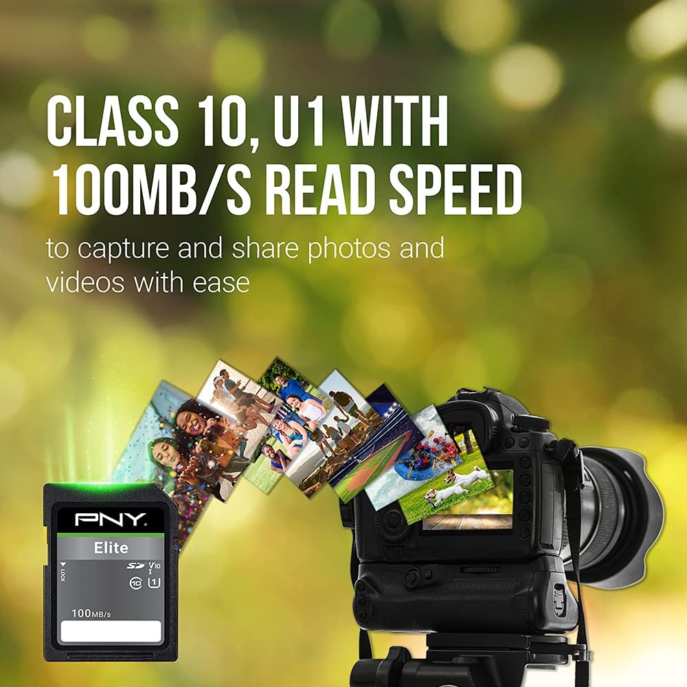PNY 128GB Elite Class 10 U1 V10 SDXC Flash Memory Card - 100MB/s Read, Class 10, U1, V10, Full HD, UHS-I, Full Size SD (Pack of 2)
