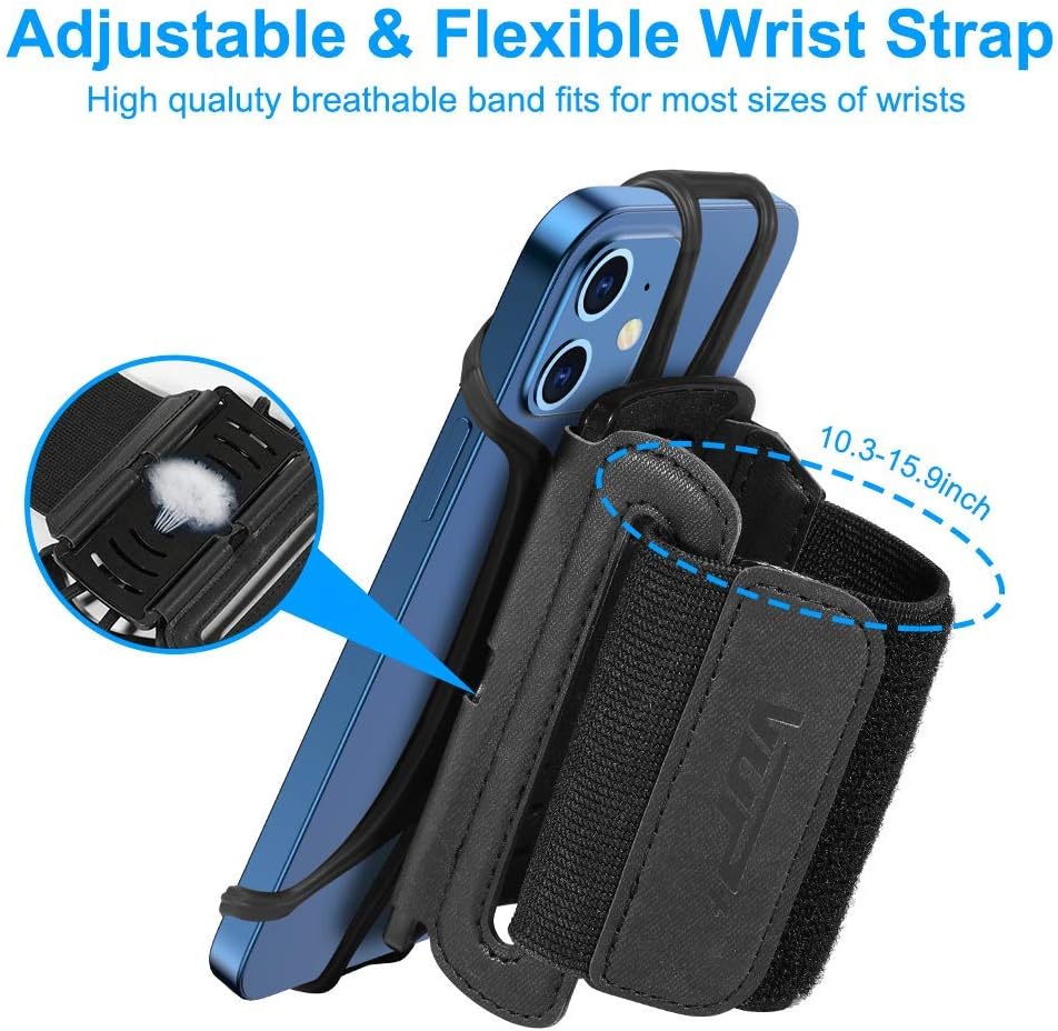 VUP Wristband Phone Holder, 360° Rotatable Forearm Armband for iPhone 15/14/13/Pro Max/Pro/Mini/12/11/SE 2020/Xs/XR/X/8/7/Plus, Fits All 4-6.7 Inch Smartphones (Black-Small)