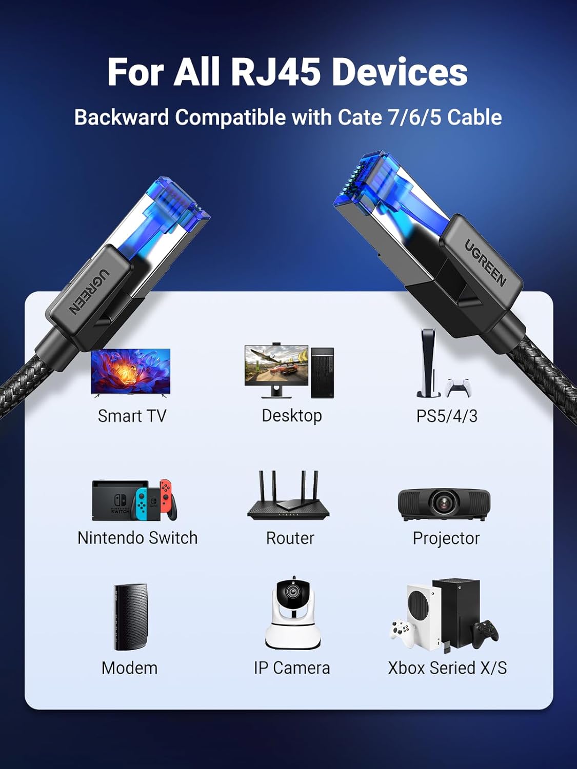 8 20FT, 40Gbps 2000Mhz Cat8 RJ45 PS5 PS4 PS3 20FT UGREEN Cat Ethernet Cable High Speed Braided Network Cord Shielded