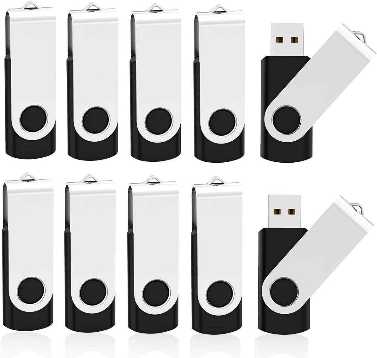 KOOTION 10 X 1GB USB Flash Drive 1gb Flash Drive Swivel Thumb Drive Memory Stick Keychain Design Black