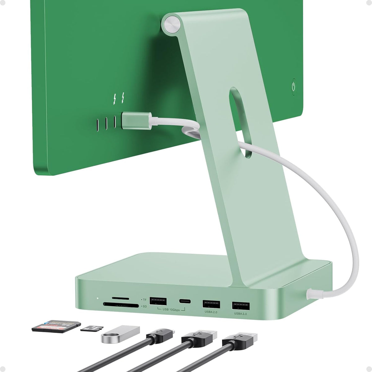 USB C HUB for iMac 24 inch 2021/2023/2024, USB Hub Adapter iMac Accessories for iMac M1/M3/M4 with USB C 10Gbps 3*USB A SD/TF, Docking Station Support Expand M.2 SSD (Not Included), Green
