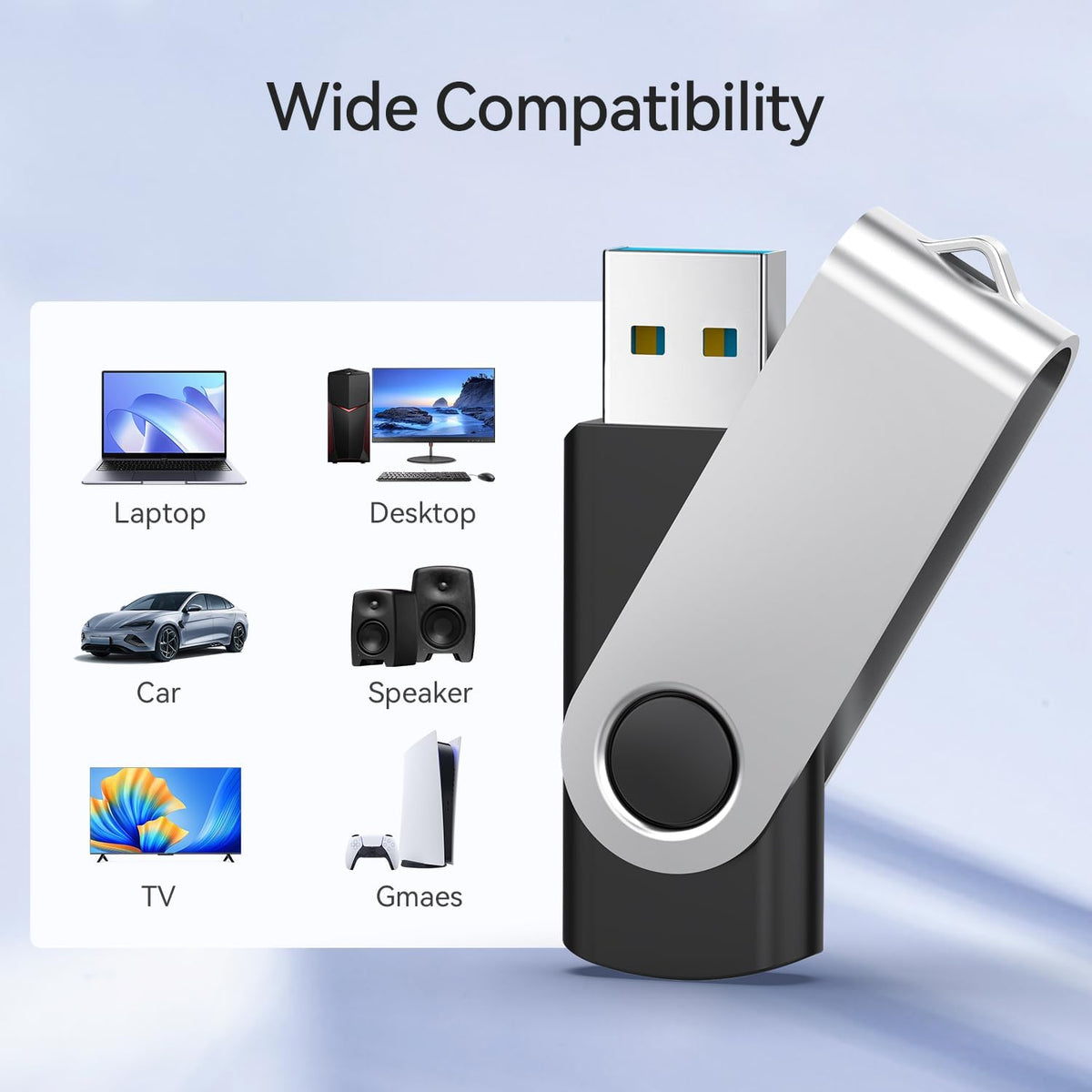 JUANWE 64GB USB Flash Drives 5 Packs, USB 2.0Thumb Drives Foldable 360°Swivel Memory USB Stick with Lanyard Hole, Jump Drive Pen Drive Zip Drive Portable Flashdrive for PC, Mutipack Black