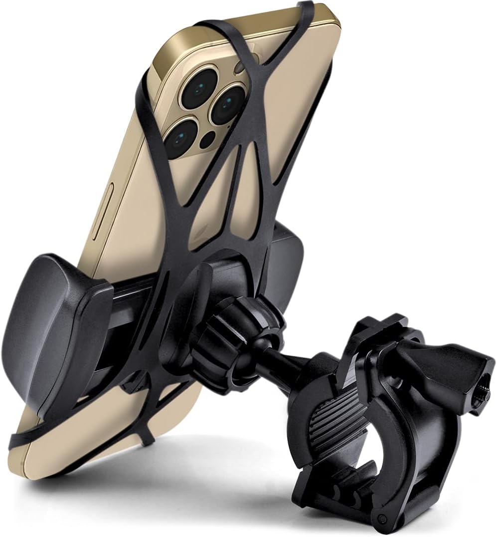 Bike & Motorcycle Phone Mount - for iPhone 16 Pro Max (15, 14, SE, Plus), Galaxy s25 or Any Cell Phone - Universal Handlebar Holder for ATV, Bicycle & Motorbike. +100 to Safeness & Comfort