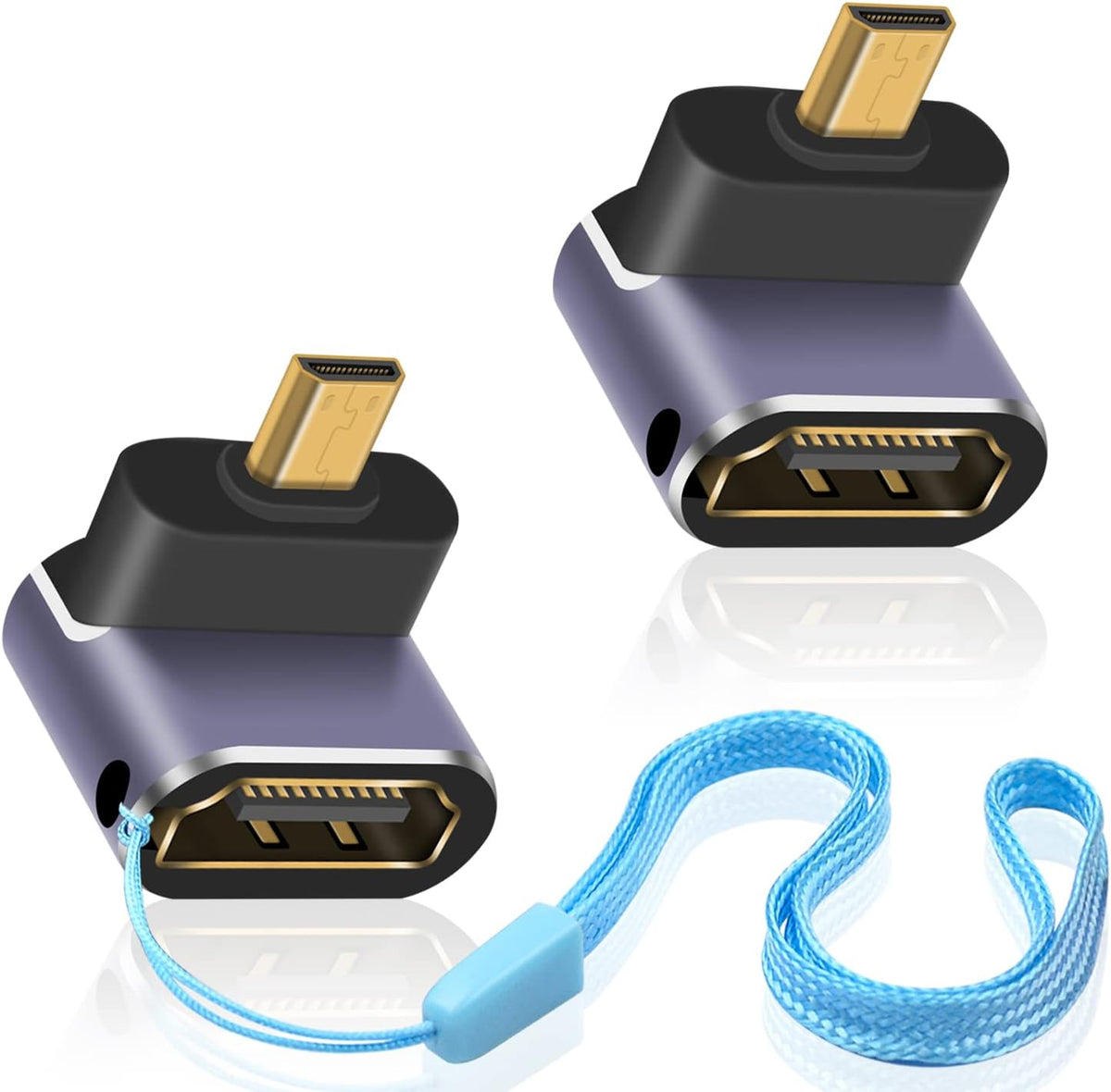 Duttek 8K 90 (2 Pack) Down Angle Degree HDMI to Micro HDMI Adapter, Male to Female, Micro HDMI Adapter, with LED Light