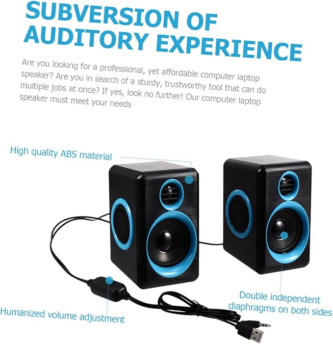 NUOBESTY Mini USB 2.0 Laptop Speaker for Desktop Computer Compact Multimedia PC Speaker with Dc5v Power Portable Small Sound Box Suitable for Office and Home Use