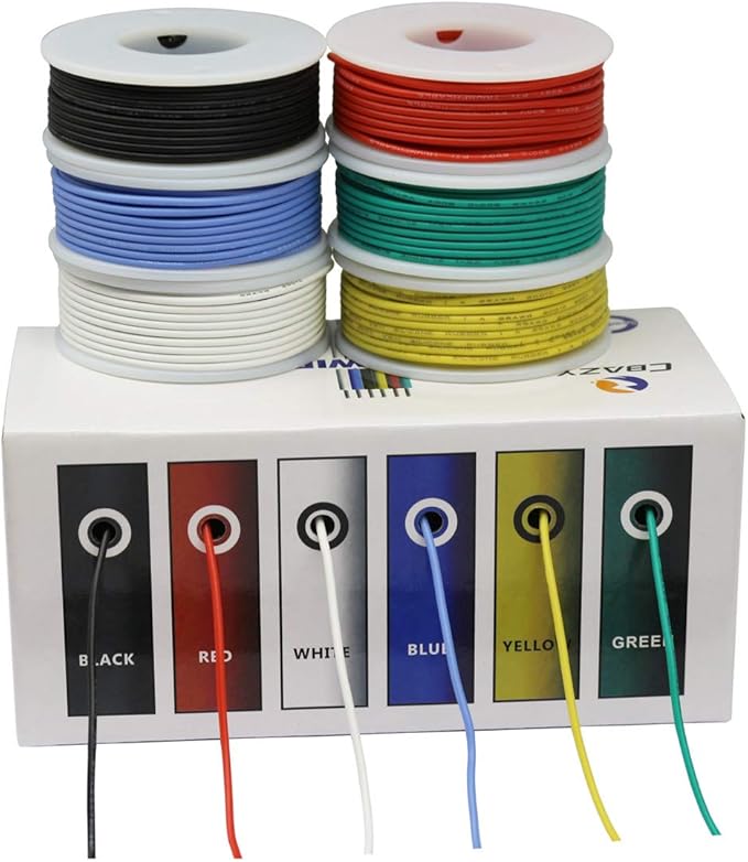 CBAZY Hook up Wire Kit (Stranded Wire Kit) 18 Gauge Flexible Silicone Rubber Electric Wire 6 Colors 16.4 feet Each 18 AWG