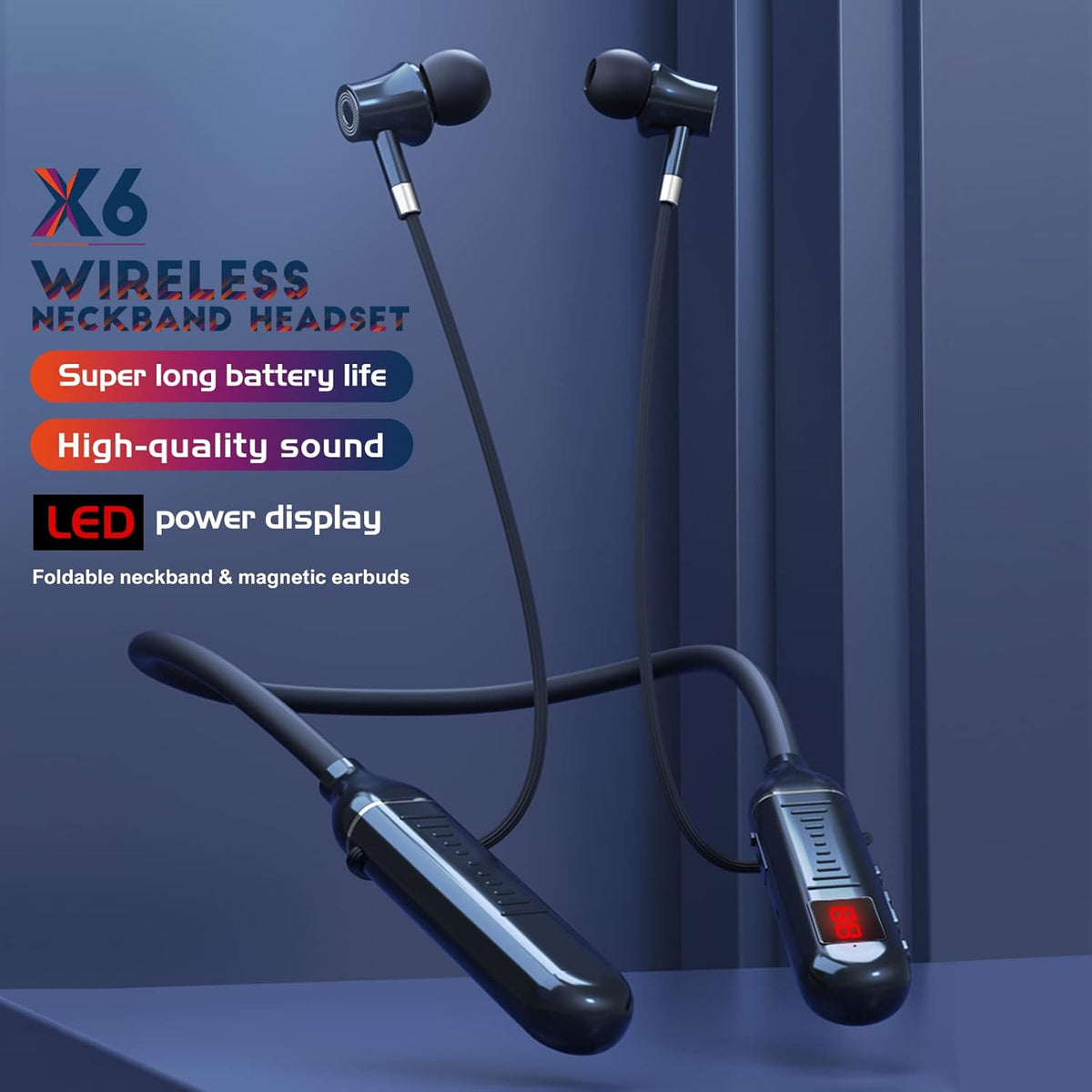 100 Hours Playtime Neckband Bluetooth Headphones, In-Ear Wireless Earphones with Microphone for Workout