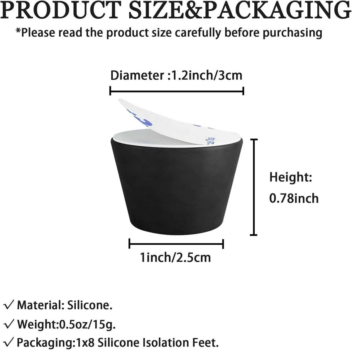 1.2" Silicone Non-Skid Speaker Pads-8Pack, Adhesive, for Small Speakers, Turntable, Subwoofer Isolation Feet, Reduced Resonance & Vibration