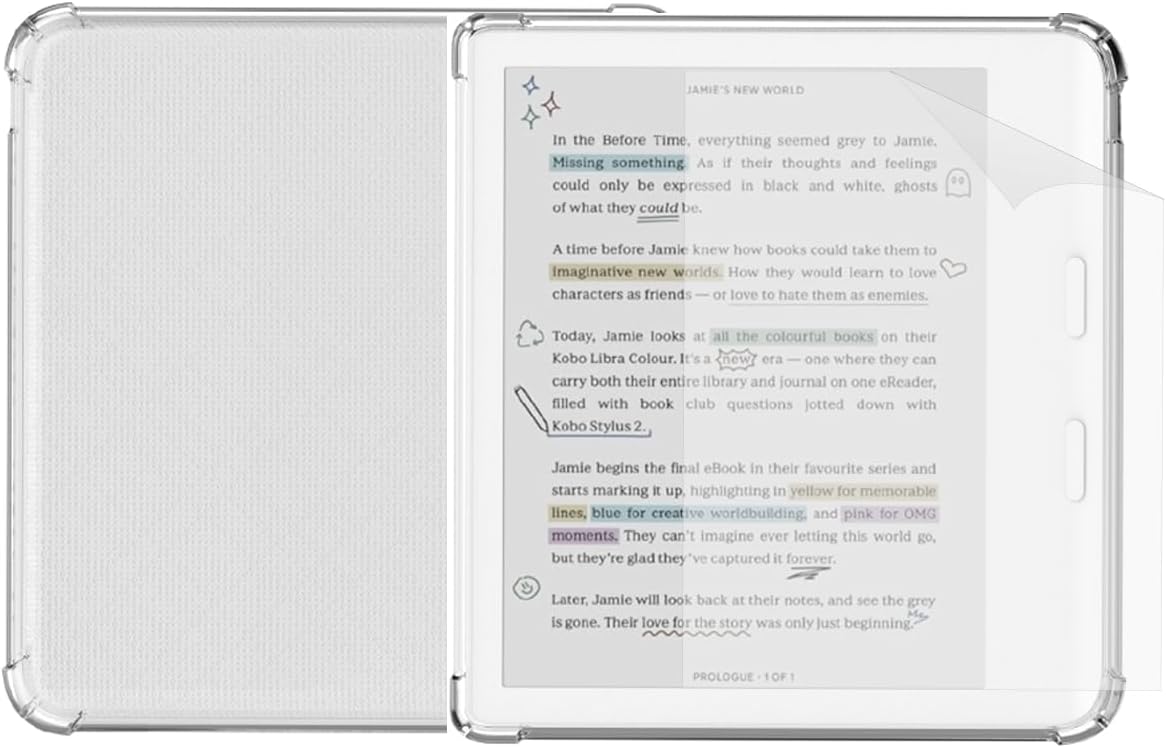 HNSBXQ 7 Inch 2024 Clear Case for Kobo Libra Colour and Screen Protector, Libra Color Ereader Case E-Reader Reinforced
