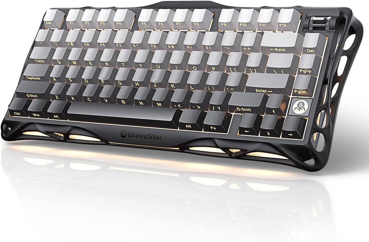 GravaStar Mercury K1 75% Wireless Mechanical Gaming Keyboard, Aluminum Alloy, Gasket Compact Custom Keyboard Hot-Swap Socket, Linear Switches, RGB Backlit - Gradient Black