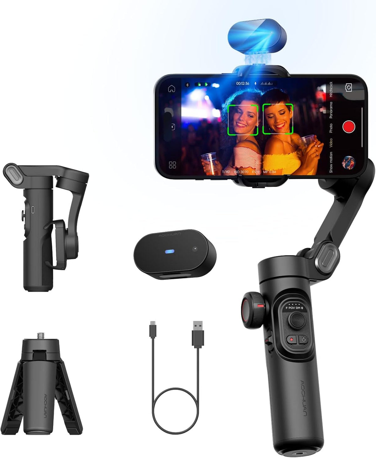 Gimbal Stabilizer for Smartphone with AI Tracking Sensor, Gimbal with Focus Wheel for Phone/Android, Phone Stabilizer with 7.0 Anti-Shake for Video Recording-Smart XE AI