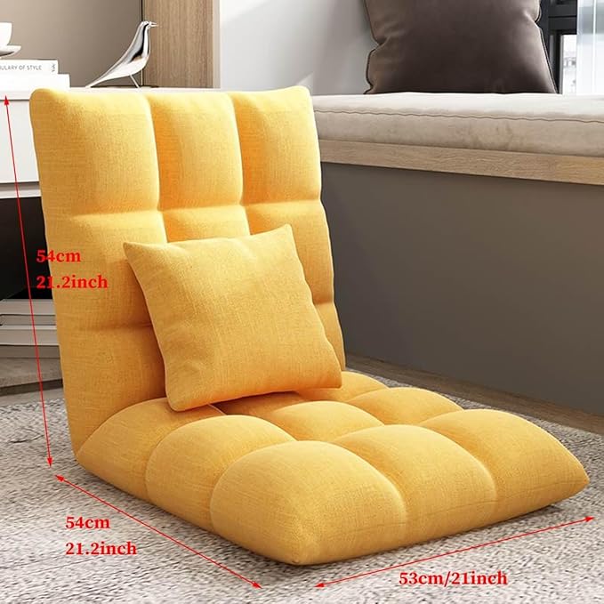 GIZNXBA Floor Chair with 6 Adjustable Positions Foldable Floor Lazy Sofa Folding Floor Gaming Chair with Pillow Meditating Floor Chair for Living Room Bedroom Office(/Khaki)