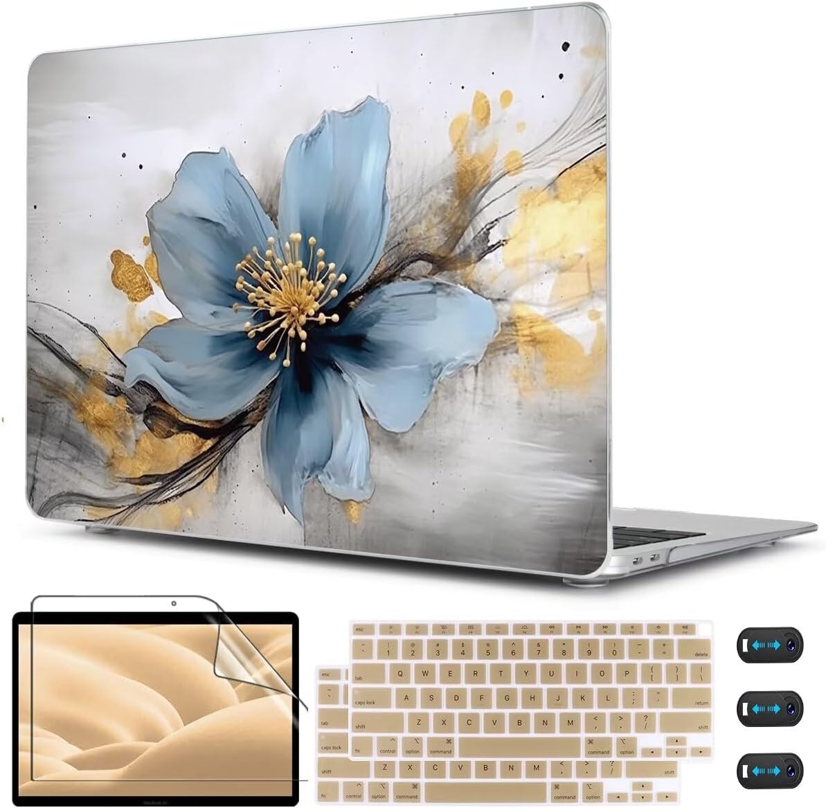 CISSOOK Compatible with MacBook Air 13 inch Case M1 2021-2018 Release Model A2337 A2179 A1932, Protective Plastic Hard Shell Case Cover for MacBook Air 13-inch with Touch ID, Retro Golden Floral