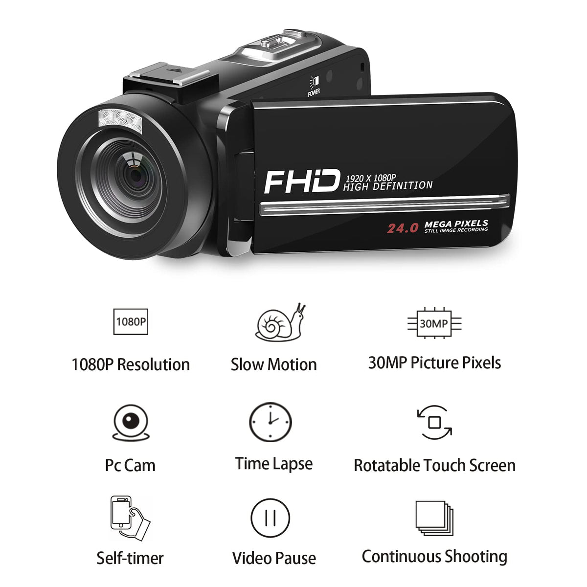 Video Camera, 1080P 30MP Camcorder IR Night Vision Vlogging Camera for YouTube,3.0" LCD Screen 18X Digital Zoom Recorder Camera with Remote Control