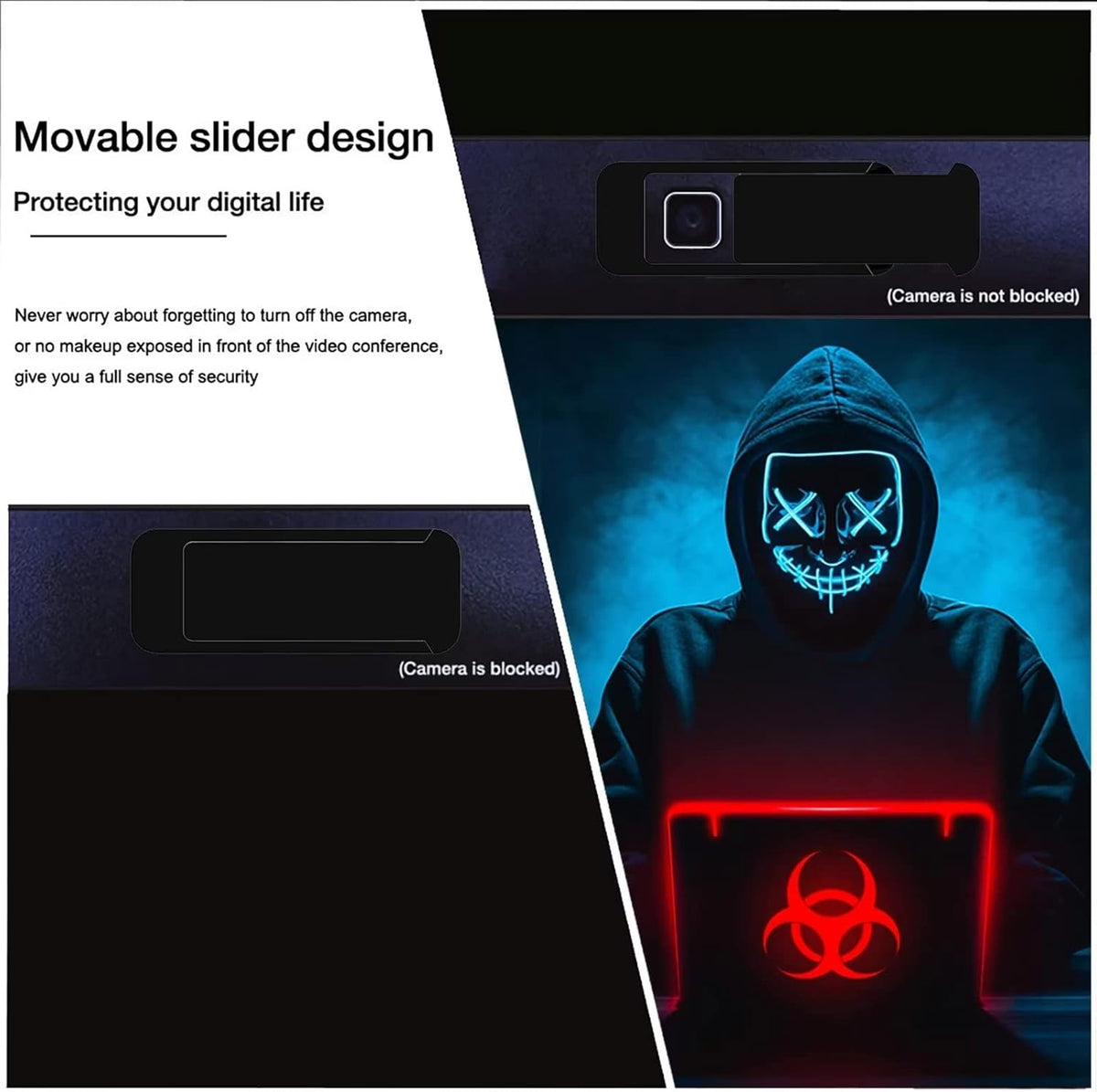 Laptop Camera Cover Slide, Computer Camera Cover Slide Large Size Webcam Cover Slide for MacBook Pro Cute Pattern Design Protecting Privacy Security Ultrathin 3 Pack for Laptop Desktop PC (Black)