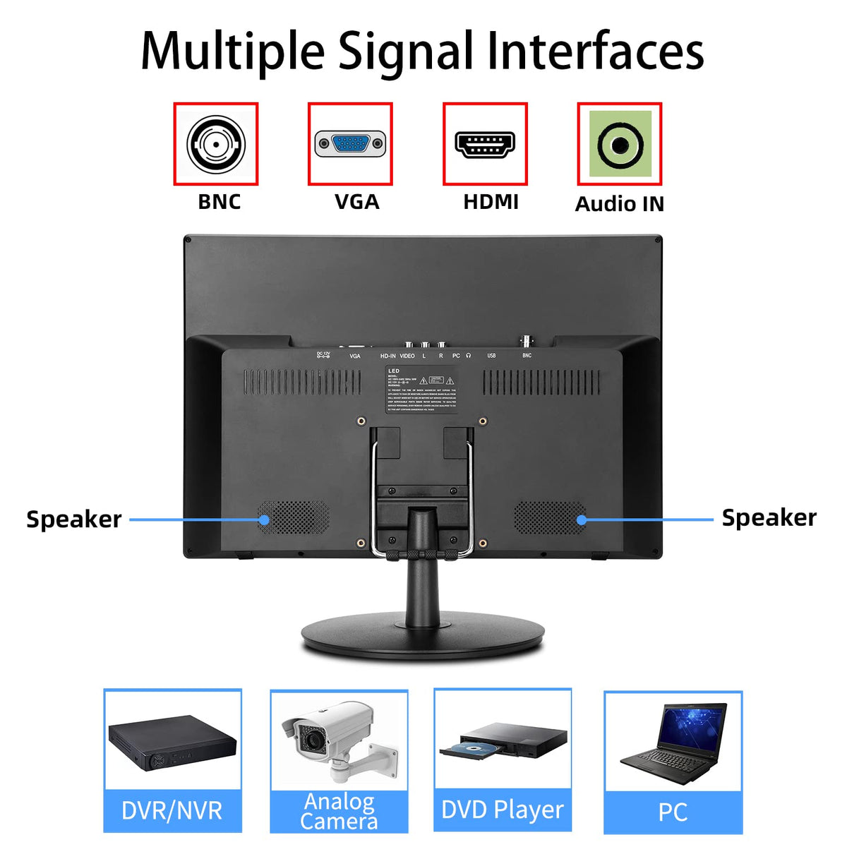 ZOSHING 17inch Security Monitor,Wall-Mounted Monitors Supports USB/Full Format Video Playback,CCTV Monitors with AV/HDMI Input/VGA/Headphone