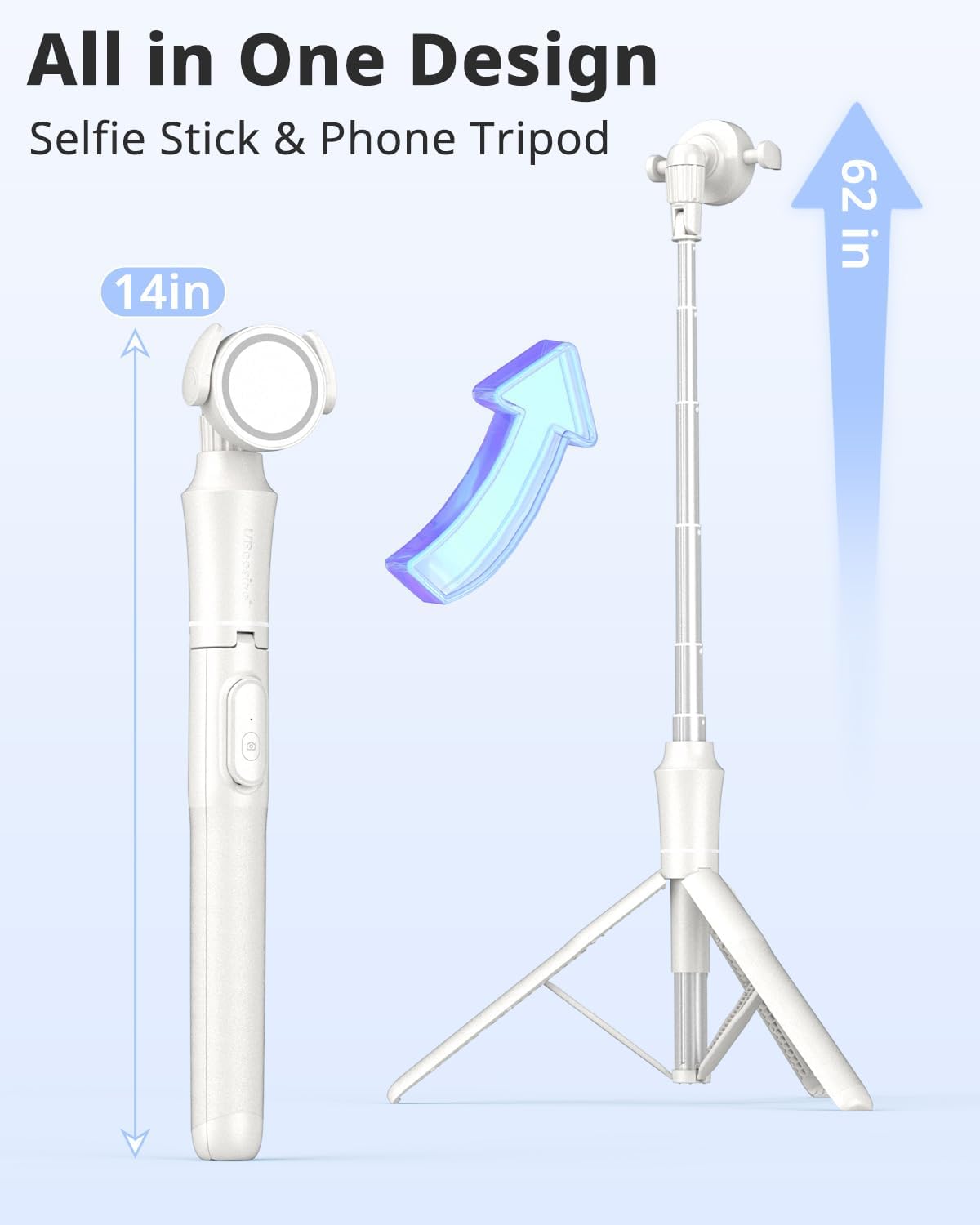 UBeesize 62'' Magnetic Selfie Stick Phone Tripod with Wireless Remote, Extendable Cell Phone Tripod Stand, Compatible with MagSafe, Cellphone Tripod for iPhone 15 14 13 12 and Android Phones White