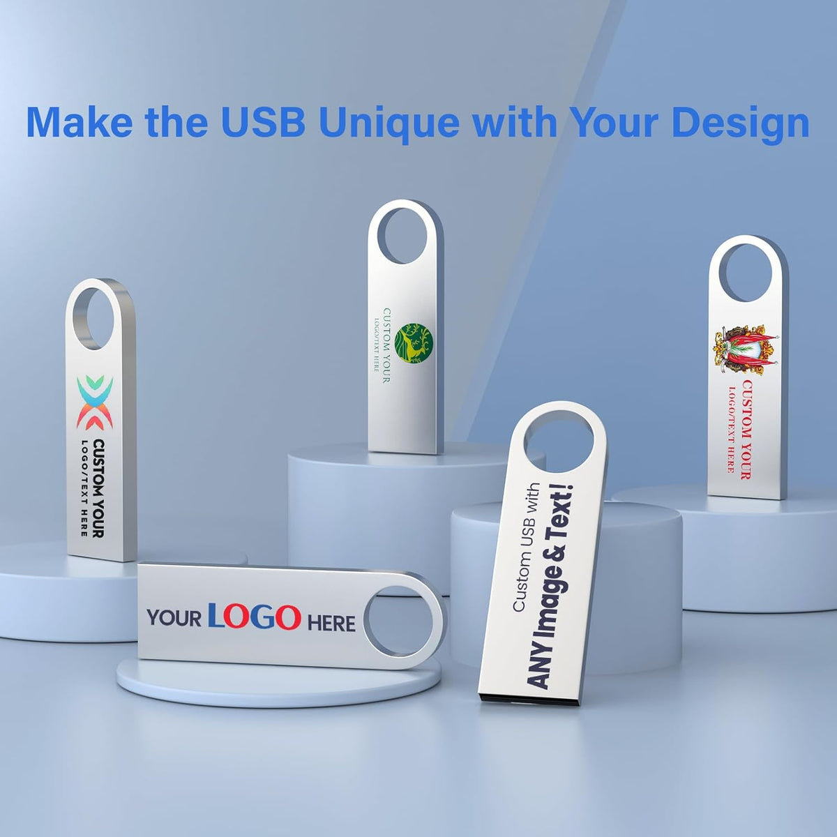 Customizable Flash Drives 2GB, Wooolken Personalized USB 2.0 Thumb Drives 10/20/50/100 Pack, Logo Pendrive Custom Memory Stick USB Engraved Logo (Metal)