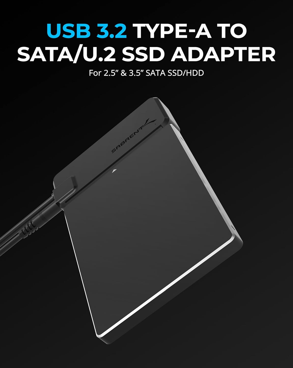 SABRENT USB 3.2 Type A to SATA/U.2 SSD Adapter Cable with 12V/2A Power Supply [EC-U2SA]