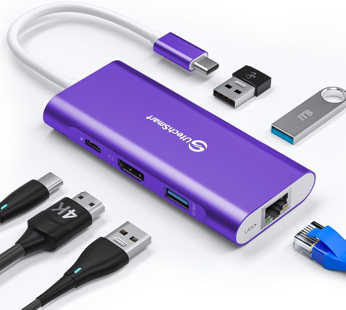 UtechSmart USB C Hub, Ethernet Multiport Adapter 6 in 1 USB C to HDMI Dock Compatible for MacBook Pro/Air, Chromebook, Dell XPS, HP and Type C Devices Dark Purple