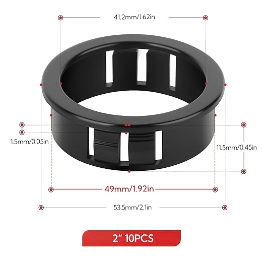 GAGIRA 10PCS 2" Black Cable Snap Bushing Grommet, Snap in Cord Bushing Protect Cables