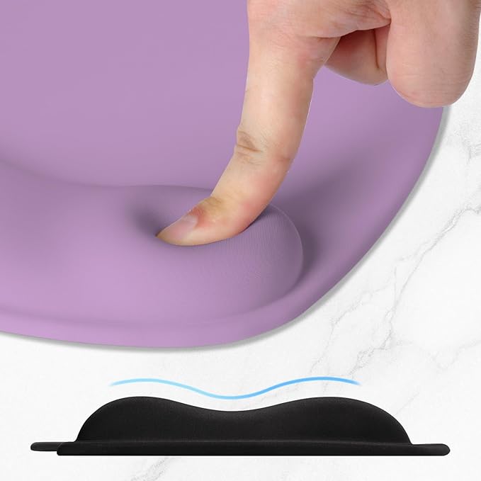 ITNRSIIET Ergonomic Mouse Pad, Cushioned Gel Wrist Rest, Non-Slip Base, Smooth Surface, Compatible with All Mice for Office & Gaming, Desk Accessory, 9.5 x 8.2 inch, Lavender Purple