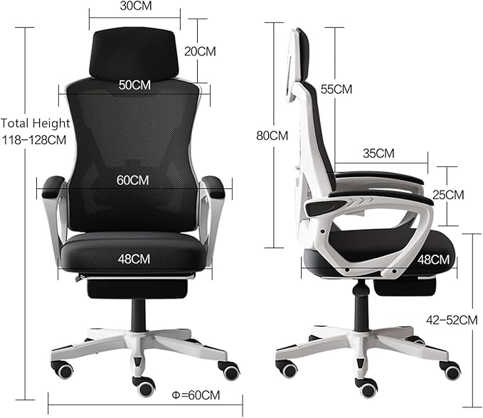 Ergonomic Gaming Chair Adjustable Height High Back Video Game Chair with Footrest and Lumbar Support for Adult Teen Home Bedroom Gaming White+Black
