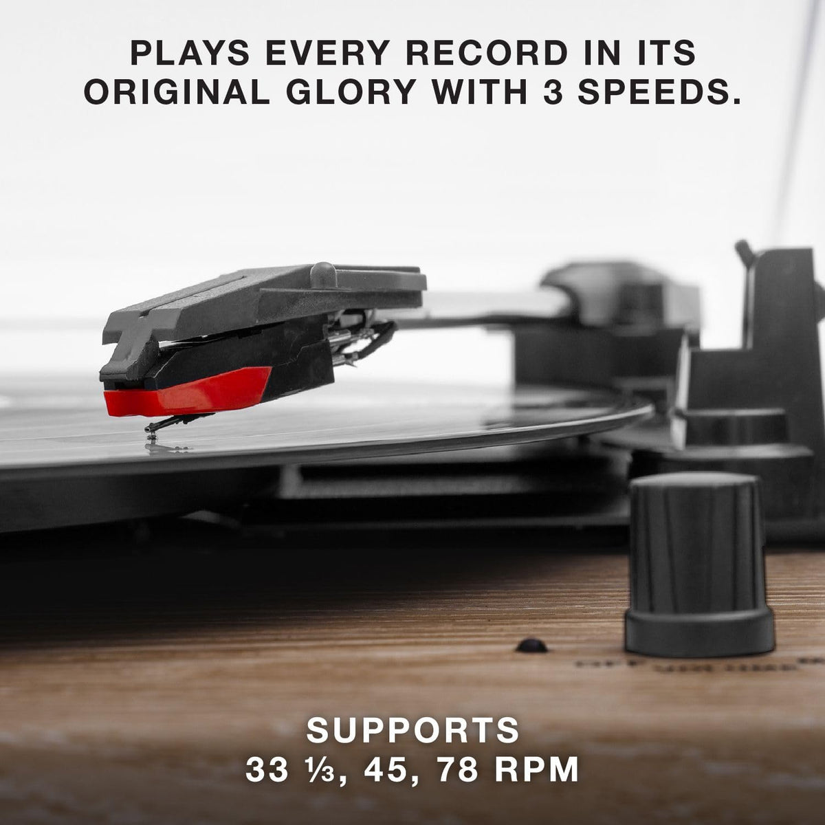 Victrola Montauk Vinyl Record Player, 3-Speed Belt Driven Turntable with Stereo Bluetooth Speaker Pair, RCA Output & 3.5mm Headphone Jack, Removable Dust Cover, Black Wood Finish
