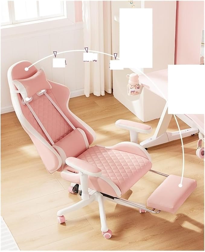 Computer Chair Chairs Gaming Chair Ergonomic Leather Chair Home Office Comfortable Game Swivel Chair Gamer Live Computer Chair Chair (Color : White Blue Pedal)
