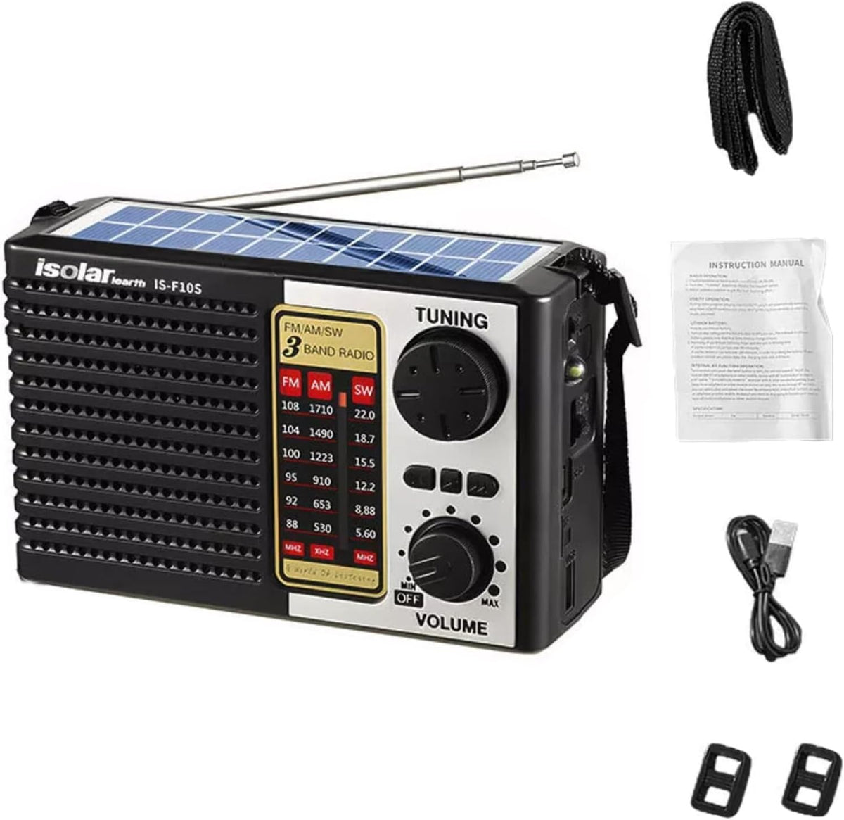 ikaufen MP3 Solar Portable FM/AM SW Radio Digital Bluetooth Speaker Player Rechargeable Comes with a Flashlight
