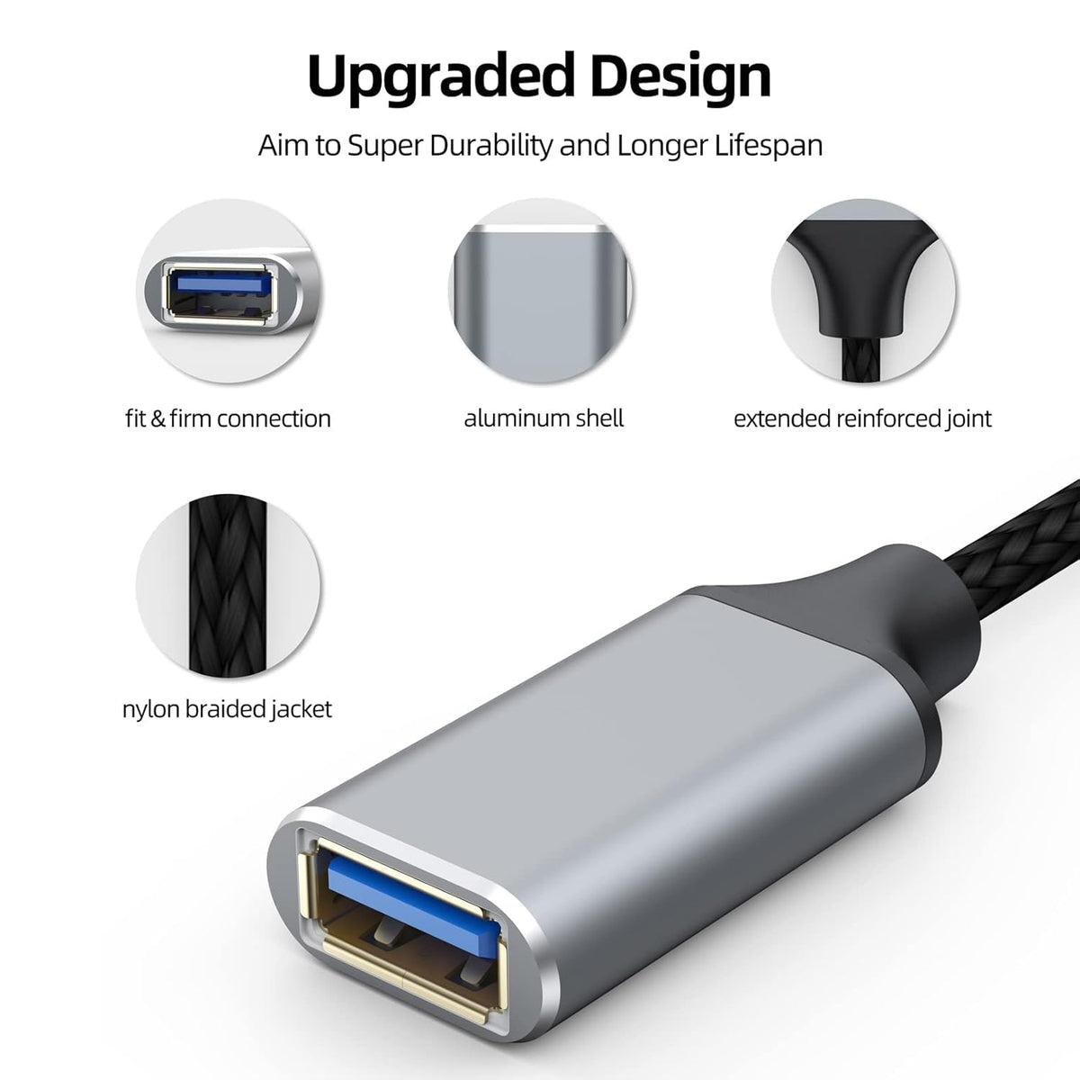 6 inch, 3.0 Headset, Short USB Extension Cable USB A Extender Male to Female Cord Braided Compatible with Flash Drive