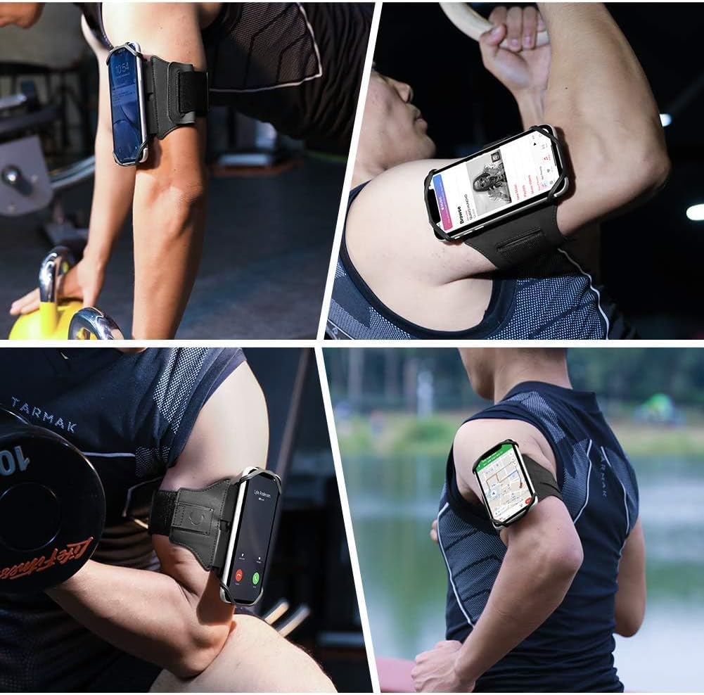 VUP Running Armband 360°Rotatable for iPhone 16/15/14/13/Pro Max/Pro/Mini/12/11/SE/Xs/XR/X/8/7/Plus, Fits All 4-6.7 Inch Smartphones, with Key Holder Phone Armband for Running Hiking Biking (Black)