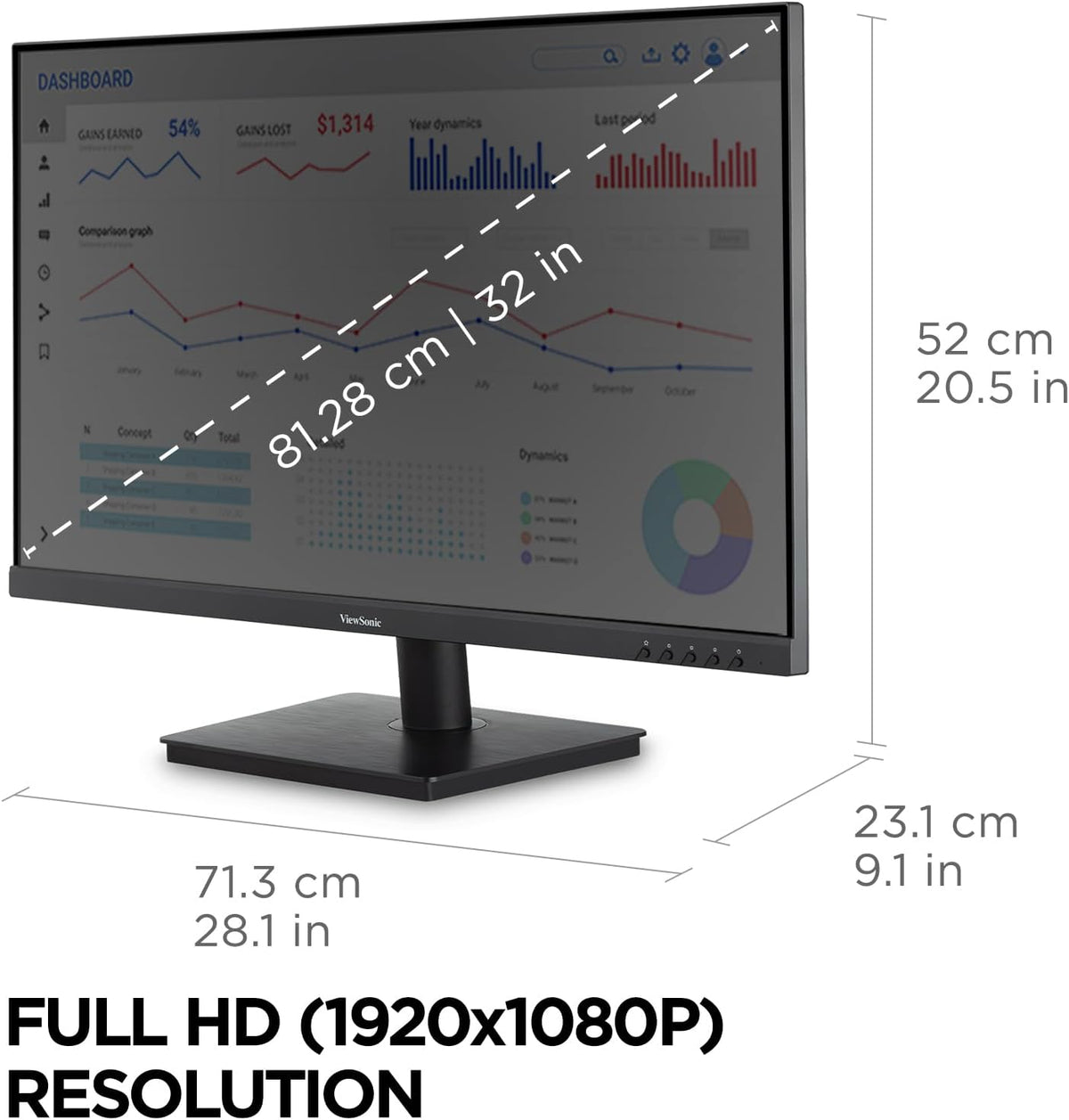 ViewSonic VA3209M 32 Inch IPS Full HD 1080p Monitor with Thin Bezels, 75Hz, Eye Care, HDMI, VGA Inputs for Home and Office