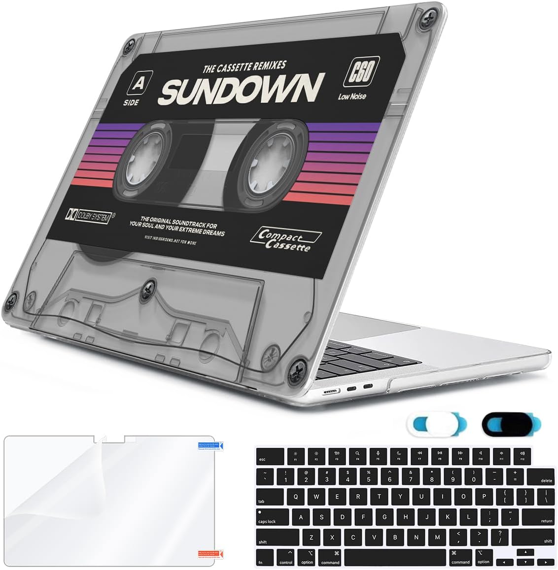 Compatible with MacBook Air 13.6 inch Case 2025 2024 2023 2022 Release M4 A3240 M3 A3113 M2 A2681 with Touch ID, Plastic Hard Shell Case&Keyboard Cover&Screen Film&Webcam Cover, Cassette Tape