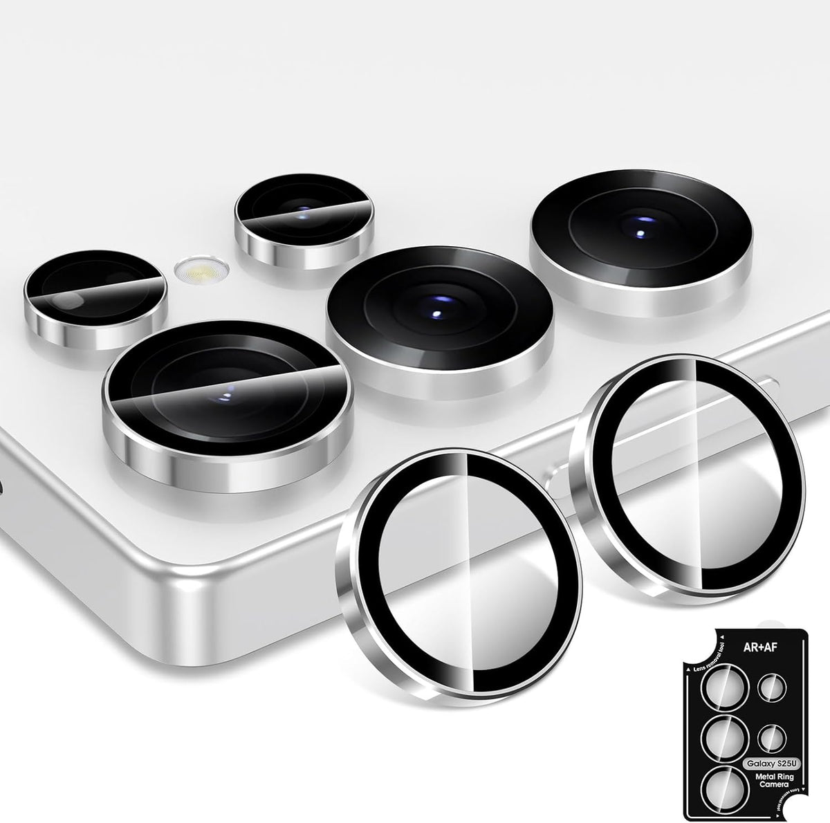 for Samsung Galaxy S25 Ultra Camera Lens Protector, Individual Metal Ring Tempered Glass Lens Cover, [Strong Adsorption] Scratch Resistant Ultra-Thin HD Clear Lens Cover, 1 Set-Slivery Ring