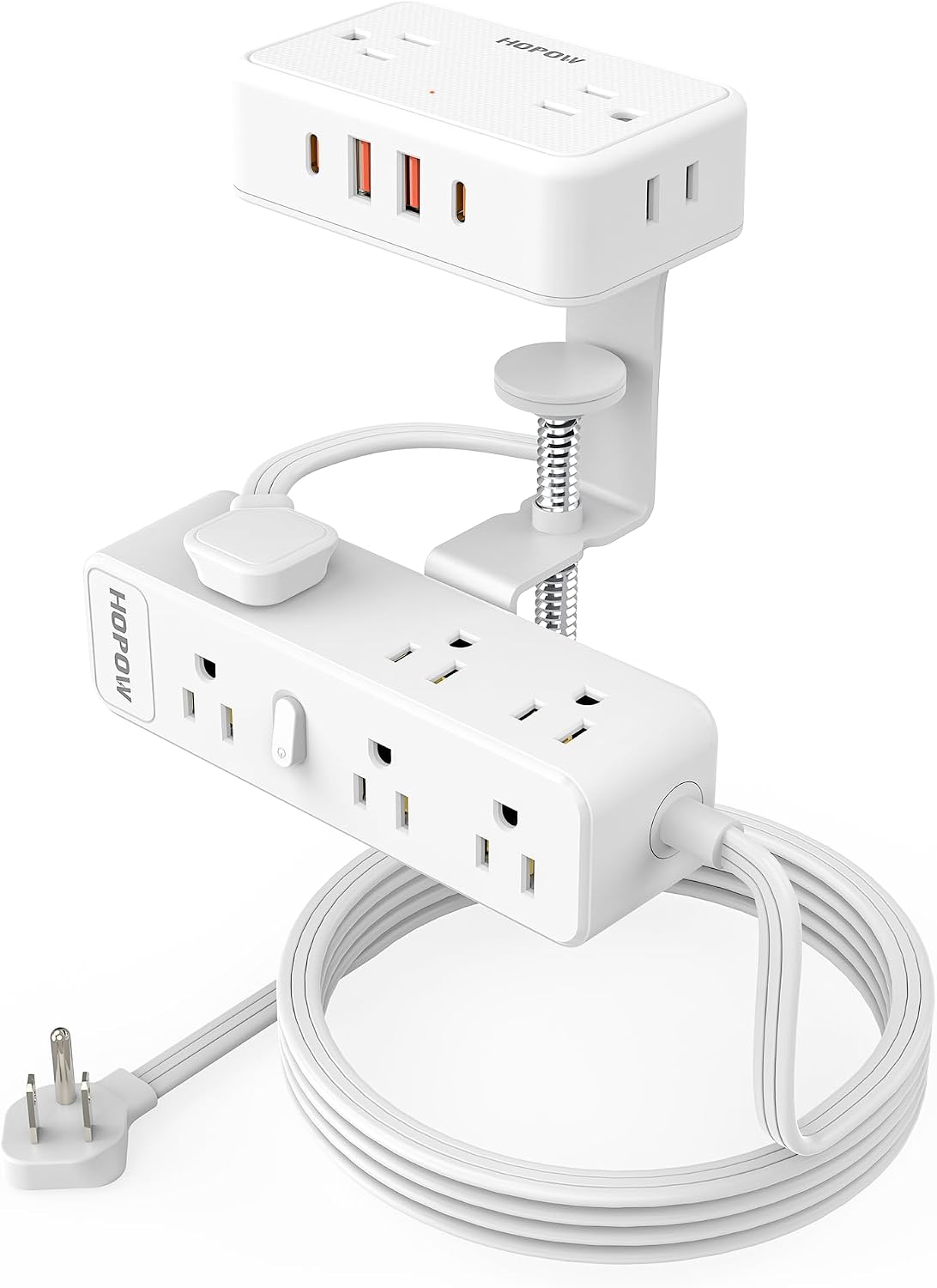 HOPOW 13 4 (2 Protector(1700 10 Dual Layer Desk Clamp Power StripWhite, Desktop Edge Mount Charging Station
