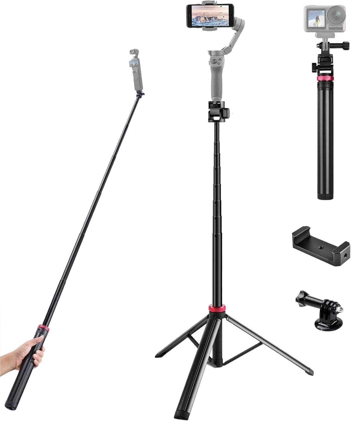 AceTaken 80'' 8 7P 7 6 5 4 4 3 2 1 6 5 4 3 2 1 Osmo-Mobile Floor Tripod-Stand Holder for DJI Osmo Mobile SE /