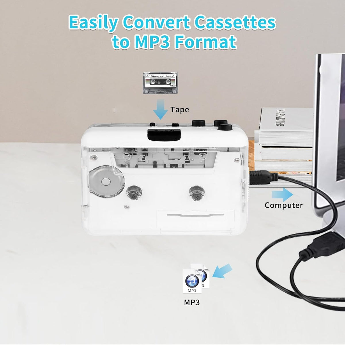 Cassette Cassette Player-Cassette MP3 Player- Clear StereoAuto Reverse Tape Tape to Converter with Tape Converter