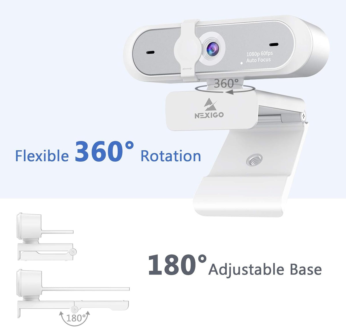 NexiGo N660P (Gen 2) 1080P 60FPS Webcam with Software Control, Dual Microphone & Cover, Autofocus, HD USB Computer Web Camera, for OBS/Zoom/Skype/FaceTime/Teams/Twitch, White