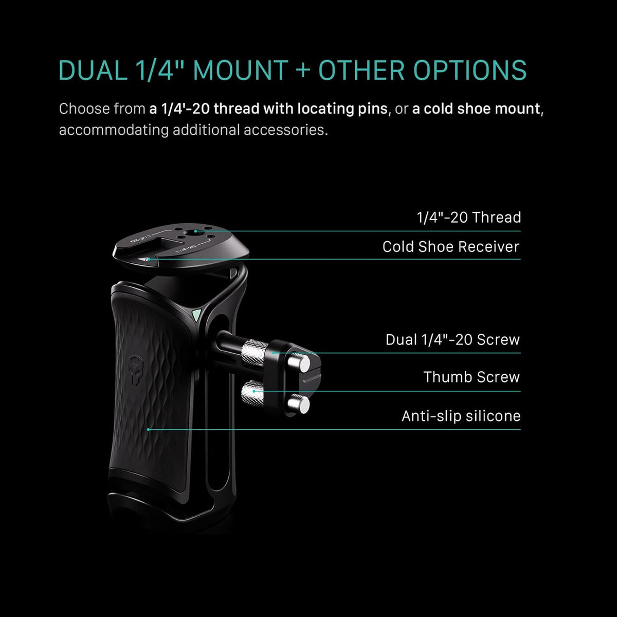 Tilta Xeno Side Handle for Filmmakers & Cameras - Titanium Gray | Secure Connection & Helps Prevent Rotation | Adjustable Height | Textured Silicone Grip | Convenient Assembly (Dual 1/4″-20)