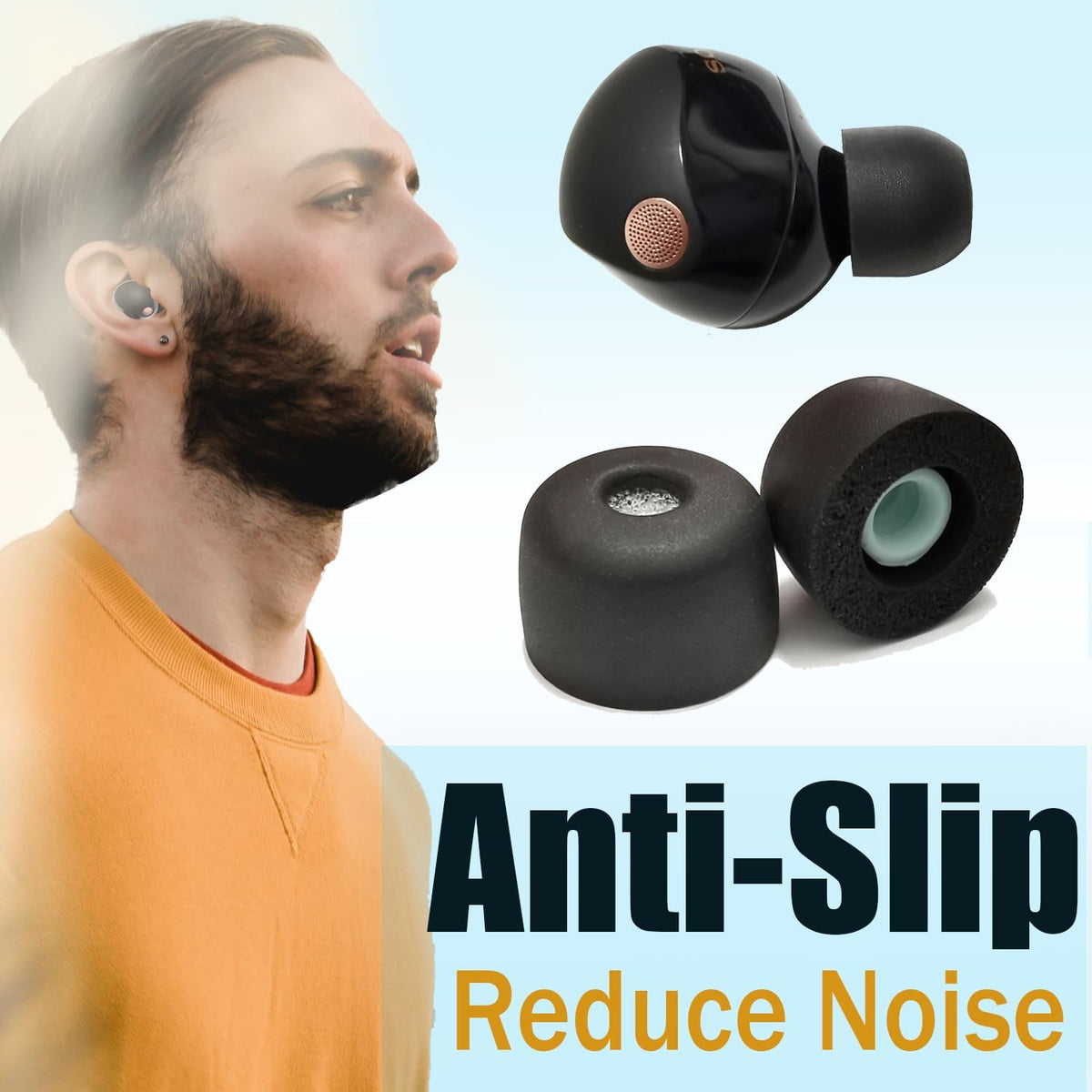 Memory Foam Ear Tips for Sony WF-1000XM5 Filter Screen Earbuds Tips for WF-1000XM5 WF-1000XM4 fit Charging Case, 4 Pairs Black