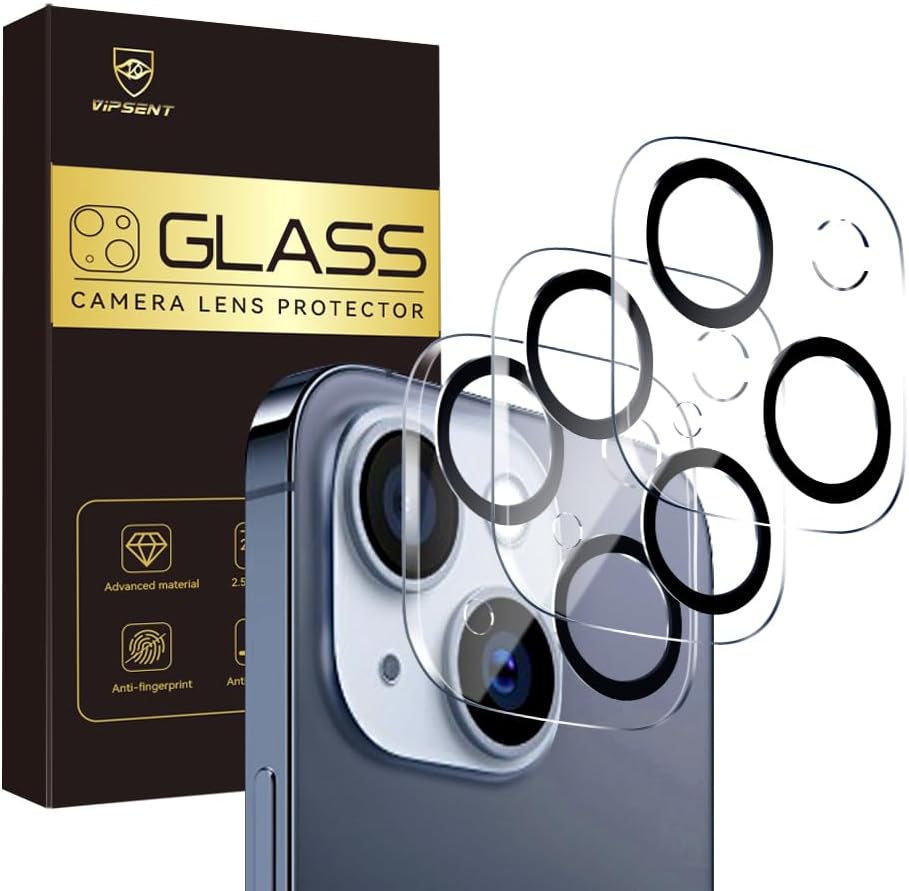 Camera Lens Protector for iPhone 15 / iPhone 14 6.1" ＆ iPhone 15 Plus/iPhone 14 Plus 6.7" ,9H Tempered Glass，Ultra HD, Scratch Resistance Easy to Install，Case Friendly，[Does not Affect Night Shots] 3-Pack