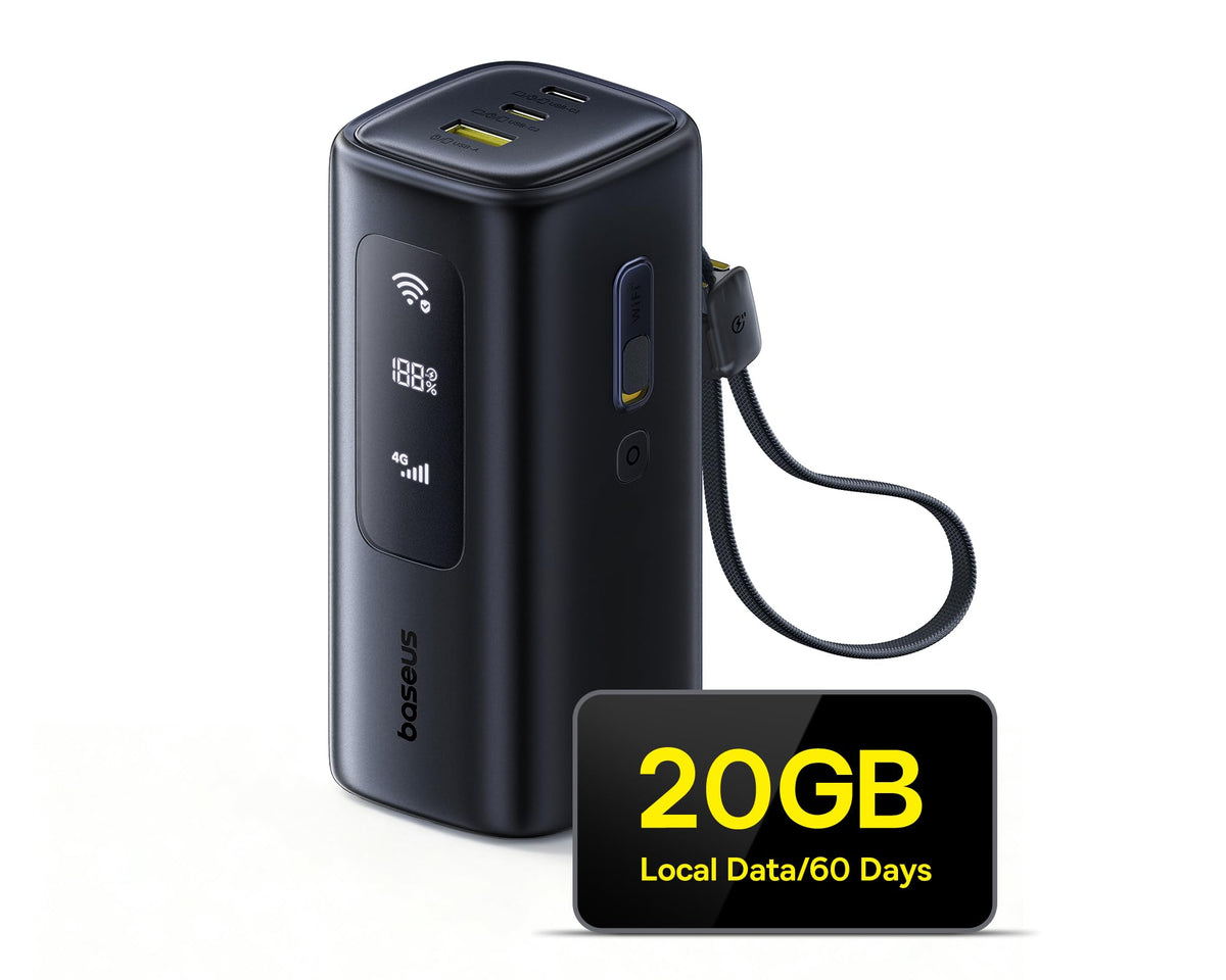 Baseus 4G LTE Mobile Hotspot & 20000mAh 67W Power Bank 2-in-1, Portable WiFi for Travel in 150+ Countries, No SIM Card, No Contract, 10 Devices