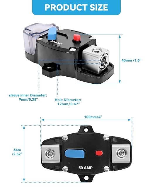 BULVACK 250 Amp Circuit Breaker 12-48 Volt DC 250A Self Recovery Resettable High Amp Circuit Breaker with Manual Reset Button for Automotive RV Marine Boat Car Audio and Amps Protection