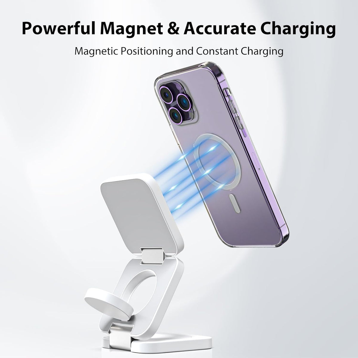 Fast Wireless Charger, Magnetic Foldable 3 in 1 Charging Station for iPhone 16/15/14/13/12/Pro/Plus/Pro Max, 5W Portable Charger for Apple Watch9/8/7/6/5/4/3/SE, for Airpods3/2/Pro-White