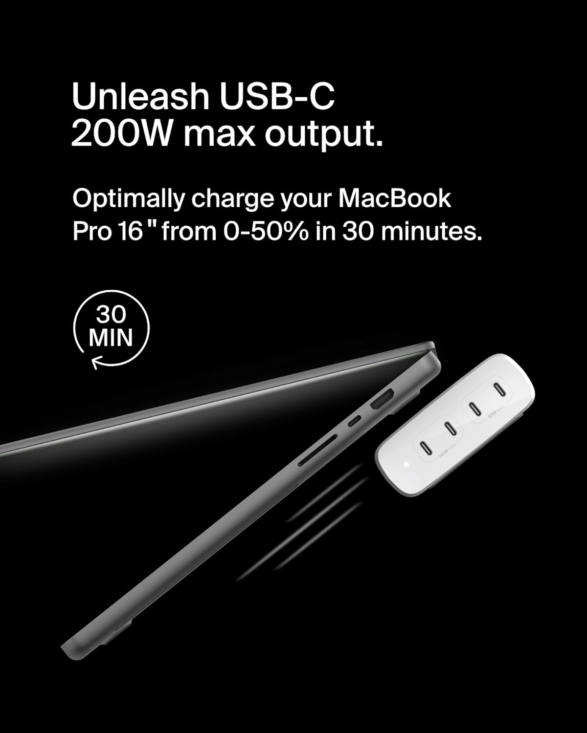 Belkin 4-Port USB C Charger Block 200W - GaN Multi-Port Charger USB-C PD 3.1 Fast Charge + 5ft Power Cord - MacBook, iPhone 16, iPad, Galaxy S25, Google Pixel, Nintendo Switch 2 - White
