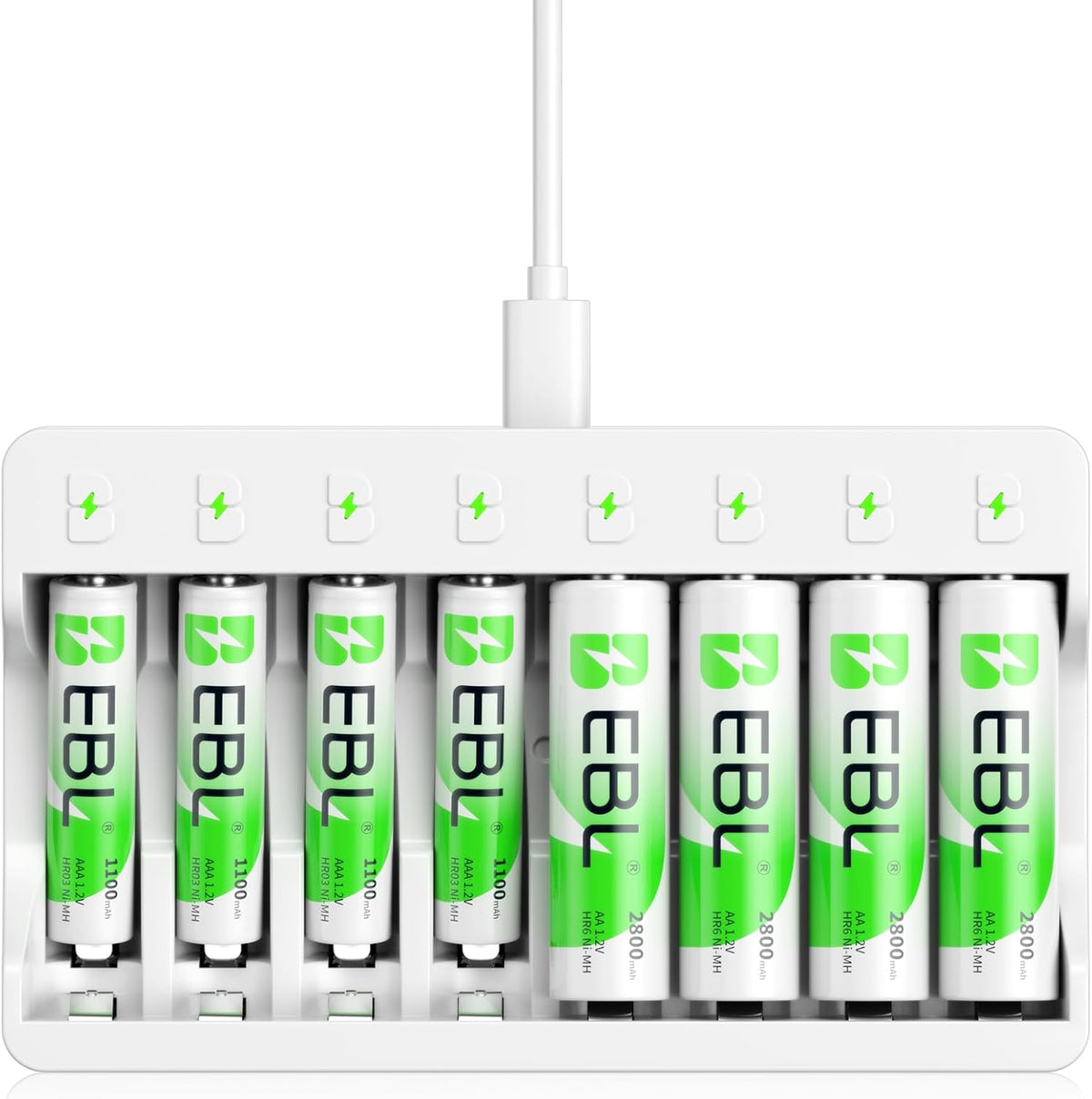 EBL 2800mAh (4 Pack) 1100mAh (4 Pack) 8-Bay Rechargeable AA Batteries and AAA Ni-MH Rechargeable Batteries with AA AAA