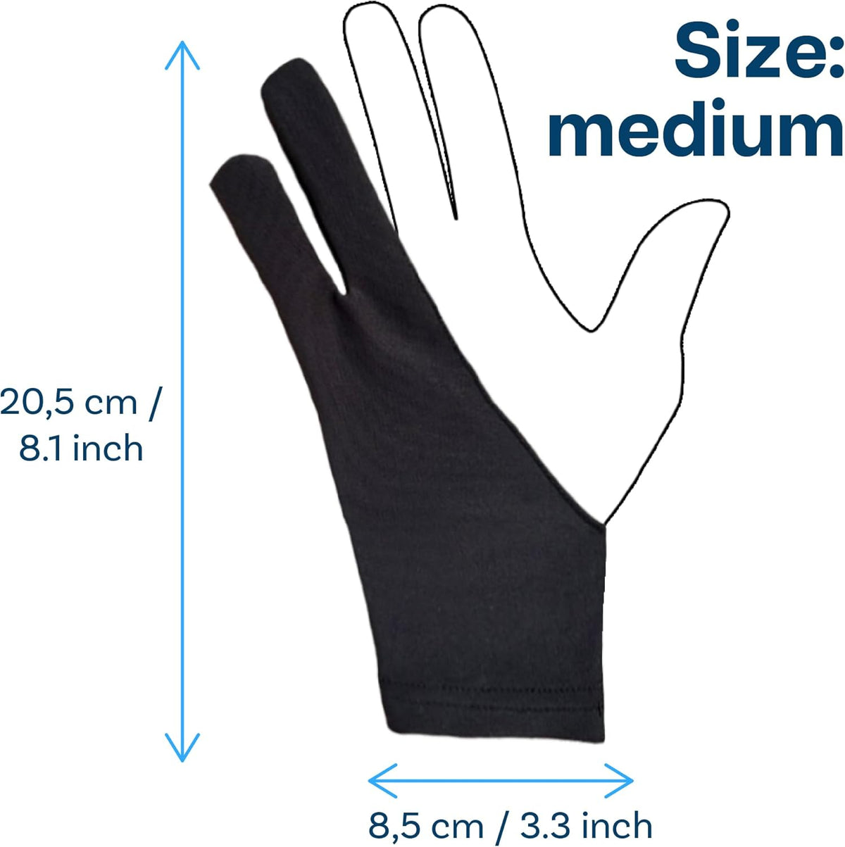 Drawing Glove for Digital Tablet and Sketching – by MMOBIEL – Model A 2-Finger Palm Rejection Artist Glove – Medium Size – Right and Left Hand Use