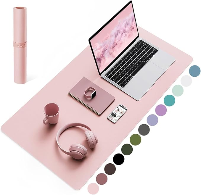 YSAGi Non-Slip Leather Desk Pad Blotter, Waterproof Laptop Computer Desk Keyboard Mat, Table Protector Mat, Large Mouse Pad for Office/Work/Home/Decor(Pink, 31.5" x 15.7")